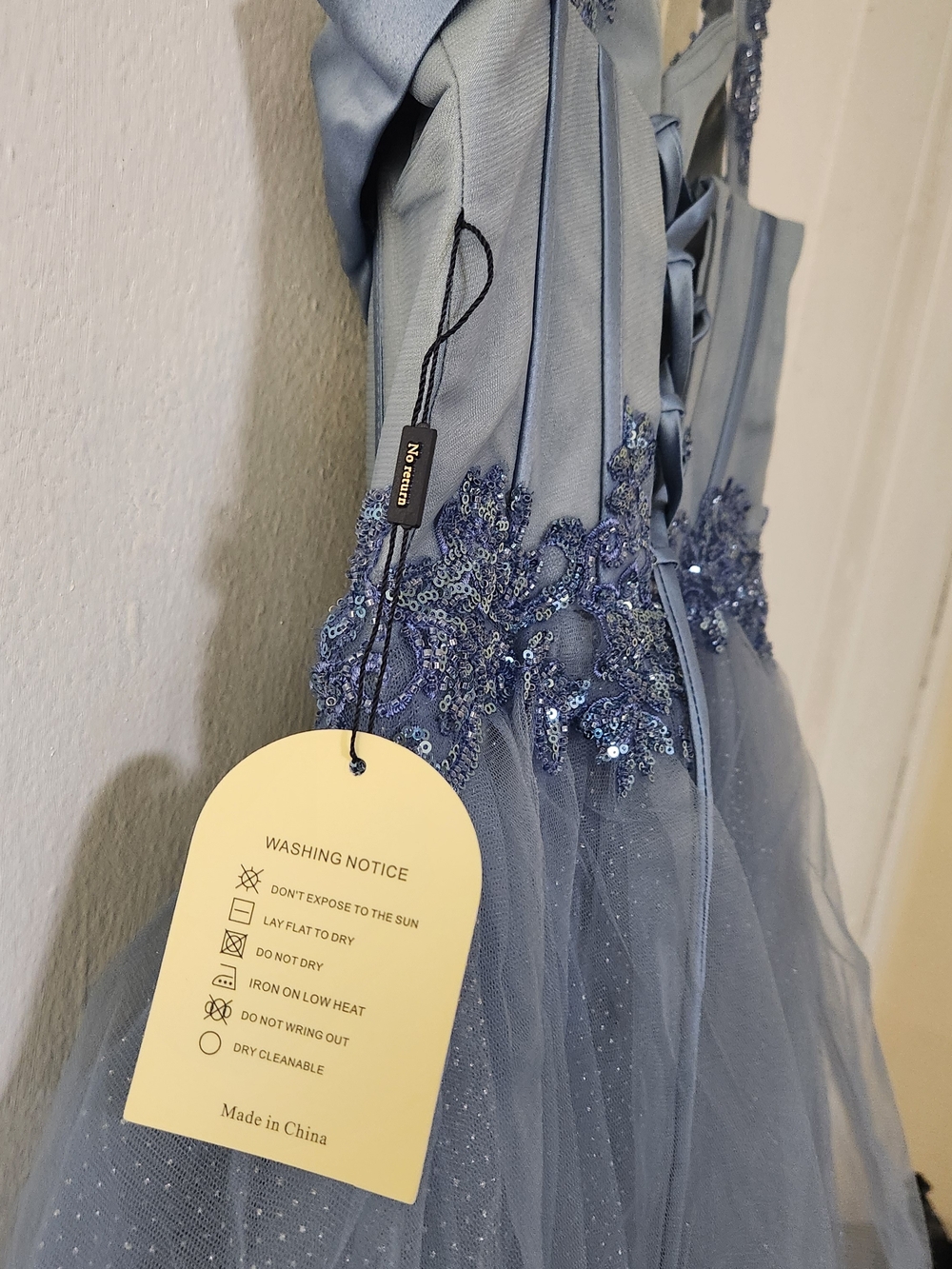Satin & Tulle Dusty Blue Party Mini Dress - Picture 14 of 16